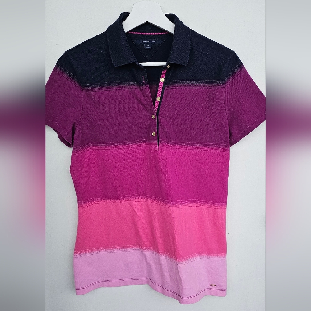 Tommy Hilfiger Women's Gradient Polo Shirt - Pink and Purple,Sz.M